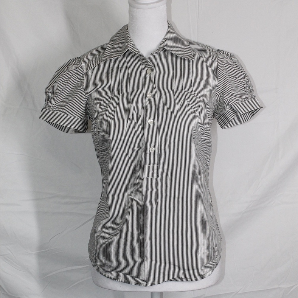 LOFT Black and White Pinstripe Short Sleeve Button-Front Shirt
